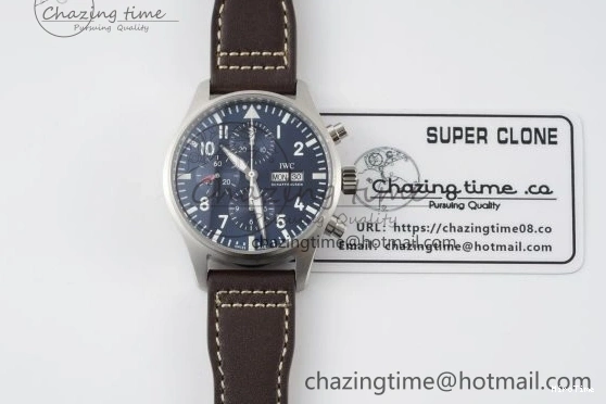MIROTIME 0423 Pilot Chrono SS AZF 1:1 Best Edition Blue Dial on Brown Leather Strap A TimelessDesign 7060